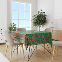 Traditional Malaysian Batik Floral Tablecloth with Green Tulip and Red Blossom Pattern