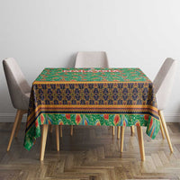Traditional Malaysian Batik Floral Tablecloth with Green Tulip and Red Blossom Pattern