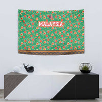 Traditional Malaysian Batik Floral Tapestry with Green Tulip and Red Blossom Pattern