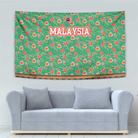 Traditional Malaysian Batik Floral Tapestry with Green Tulip and Red Blossom Pattern