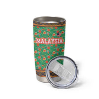 Traditional Malaysian Batik Floral Tumbler Cup with Green Tulip and Red Blossom Pattern