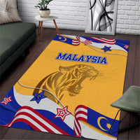 Malaysian Tiger and National Flag Area Rug with Royal Gold and Blue Design