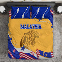 Malaysian Tiger and National Flag Bedding Set with Royal Gold and Blue Design