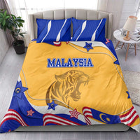 Malaysian Tiger and National Flag Bedding Set with Royal Gold and Blue Design
