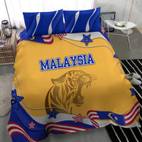 Malaysian Tiger and National Flag Bedding Set with Royal Gold and Blue Design