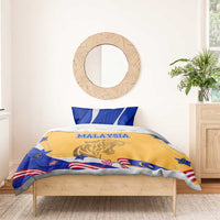 Malaysian Tiger and National Flag Bedding Set with Royal Gold and Blue Design