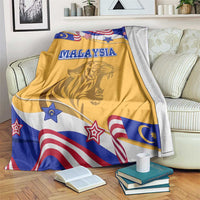 Malaysian Tiger and National Flag Blanket with Royal Gold and Blue Design
