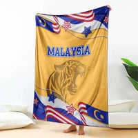 Malaysian Tiger and National Flag Blanket with Royal Gold and Blue Design