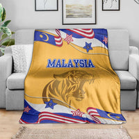 Malaysian Tiger and National Flag Blanket with Royal Gold and Blue Design