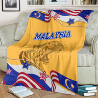 Malaysian Tiger and National Flag Blanket with Royal Gold and Blue Design