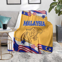 Malaysian Tiger and National Flag Blanket with Royal Gold and Blue Design