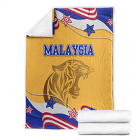 Malaysian Tiger and National Flag Blanket with Royal Gold and Blue Design