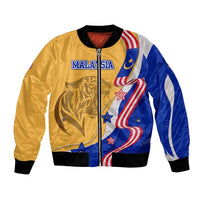 Malaysian Tiger and National Flag Bomber Jacket with Royal Gold and Blue Design