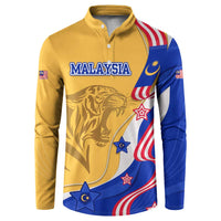 Malaysian Tiger and National Flag Button Sweatshirt with Royal Gold and Blue Design