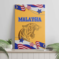Malaysian Tiger and National Flag Canvas Wall Art with Royal Gold and Blue Design