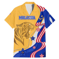 Malaysian Tiger and National Flag Family Matching Mermaid Dress and Hawaiian Shirt with Royal Gold and Blue Design