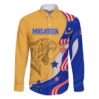 Malaysian Tiger and National Flag Family Matching Summer Maxi Dress and Hawaiian Shirt with Royal Gold and Blue Design