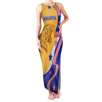 Malaysian Tiger and National Flag Family Matching Tank Maxi Dress and Hawaiian Shirt with Royal Gold and Blue Design