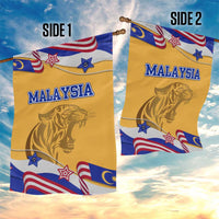 Malaysian Tiger and National Flag Garden Flag with Royal Gold and Blue Design