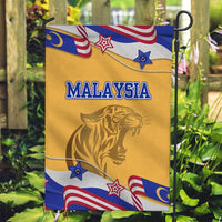 Malaysian Tiger and National Flag Garden Flag with Royal Gold and Blue Design