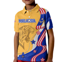 Malaysian Tiger and National Flag Kid Polo Shirt with Royal Gold and Blue Design