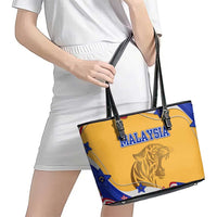 Malaysian Tiger and National Flag Leather Tote Bag with Royal Gold and Blue Design