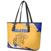 Malaysian Tiger and National Flag Leather Tote Bag with Royal Gold and Blue Design