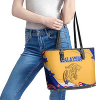 Malaysian Tiger and National Flag Leather Tote Bag with Royal Gold and Blue Design