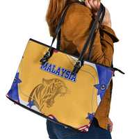 Malaysian Tiger and National Flag Leather Tote Bag with Royal Gold and Blue Design