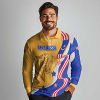 Malaysian Tiger and National Flag Long Sleeve Polo Shirt with Royal Gold and Blue Design