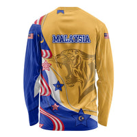Malaysian Tiger and National Flag Long Sleeve Shirt with Royal Gold and Blue Design