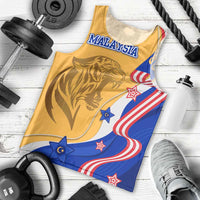 Malaysian Tiger and National Flag Men Tank Top with Royal Gold and Blue Design