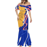 Malaysian Tiger and National Flag Mermaid Dress with Royal Gold and Blue Design