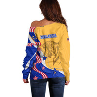 Malaysian Tiger and National Flag Off Shoulder Sweater with Royal Gold and Blue Design