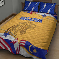 Malaysian Tiger and National Flag Quilt Bed Set with Royal Gold and Blue Design