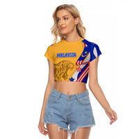 Malaysian Tiger and National Flag Raglan Cropped T Shirt with Royal Gold and Blue Design