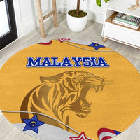 Malaysian Tiger and National Flag Round Carpet with Royal Gold and Blue Design