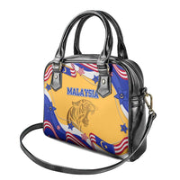 Malaysian Tiger and National Flag Shoulder Handbag with Royal Gold and Blue Design