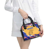 Malaysian Tiger and National Flag Shoulder Handbag with Royal Gold and Blue Design