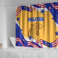 Malaysian Tiger and National Flag Shower Curtain with Royal Gold and Blue Design