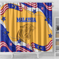 Malaysian Tiger and National Flag Shower Curtain with Royal Gold and Blue Design