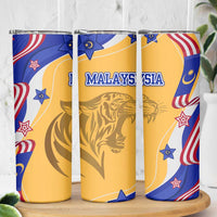 Malaysian Tiger and National Flag Skinny Tumbler with Royal Gold and Blue Design