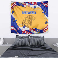 Malaysian Tiger and National Flag Tapestry with Royal Gold and Blue Design