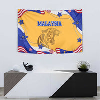Malaysian Tiger and National Flag Tapestry with Royal Gold and Blue Design