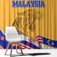 Malaysian Tiger and National Flag Window Curtain with Royal Gold and Blue Design
