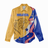 Malaysian Tiger and National Flag Women Casual Shirt with Royal Gold and Blue Design