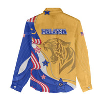 Malaysian Tiger and National Flag Women Casual Shirt with Royal Gold and Blue Design