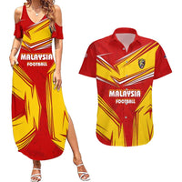 Malaysia Football Couples Matching Summer Maxi Dress and Hawaiian Shirt with Roaring Tiger and Red Yellow National Colors