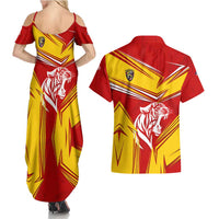 Malaysia Football Couples Matching Summer Maxi Dress and Hawaiian Shirt with Roaring Tiger and Red Yellow National Colors