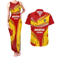 Malaysia Football Couples Matching Tank Maxi Dress and Hawaiian Shirt with Roaring Tiger and Red Yellow National Colors